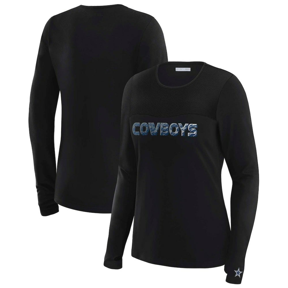 Dallas Cowboys WEAR by Erin Andrews x Gracie Hunt Women's Mesh Panel Long Sleeve T-Shirt - Black for sale