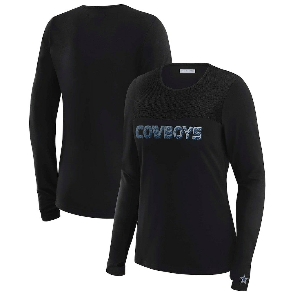 Dallas Cowboys WEAR by Erin Andrews x Gracie Hunt Women's Mesh Panel Long Sleeve T-Shirt - Black for sale