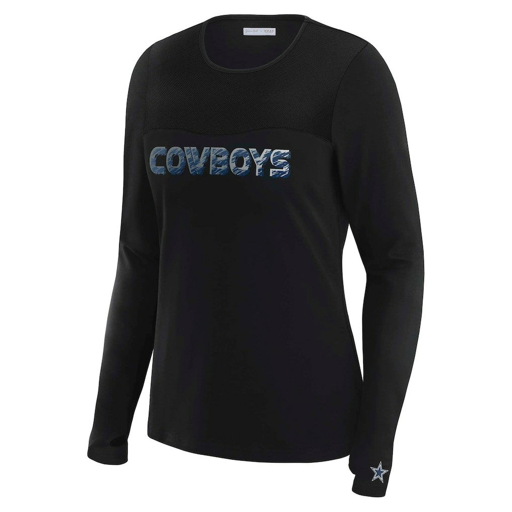Dallas Cowboys WEAR by Erin Andrews x Gracie Hunt Women's Mesh Panel Long Sleeve T-Shirt - Black for sale