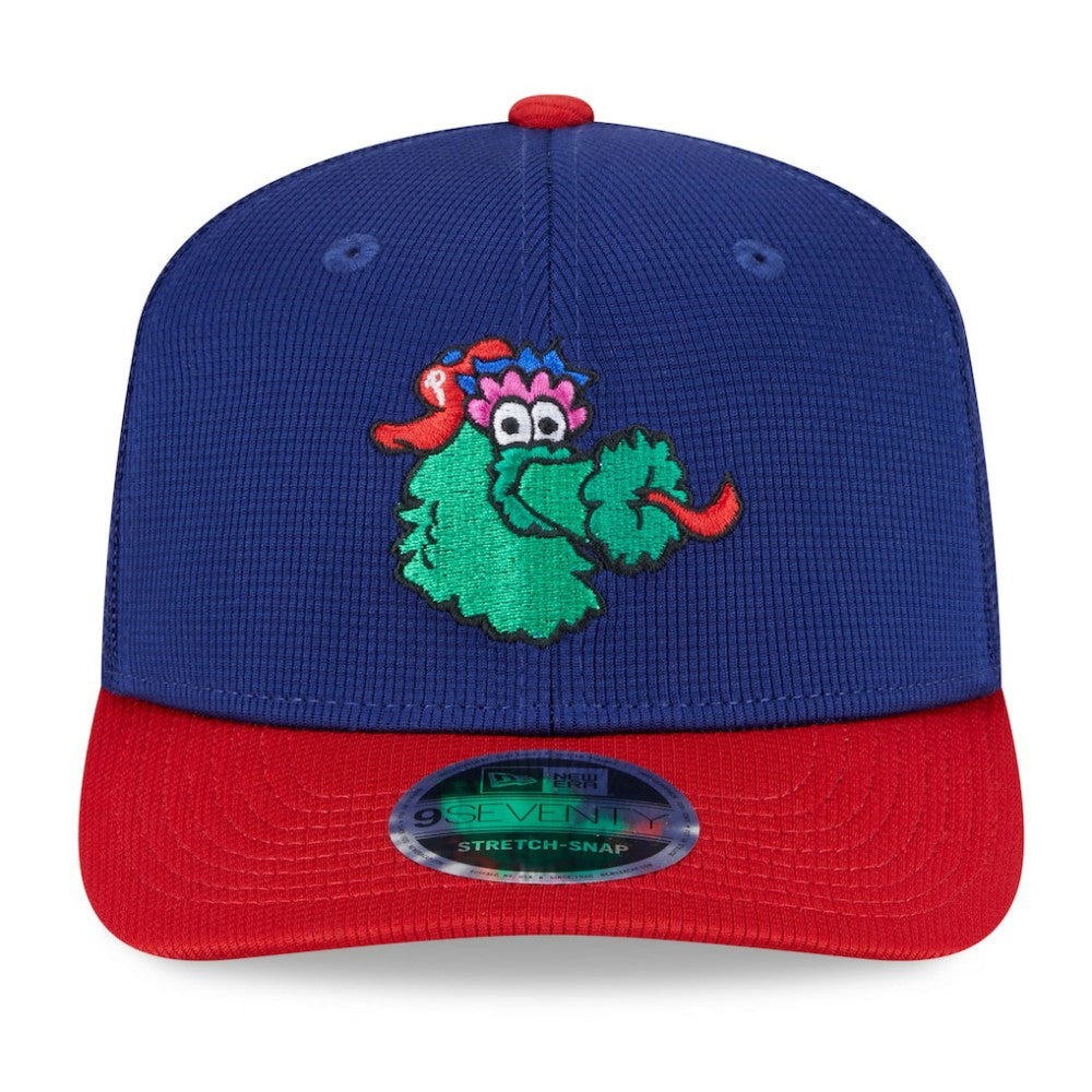 Philadelphia Phillies 2025 Batting Practice 9SEVENTY Stretch-Snap Trucker Hat - Royal/Red | New Era