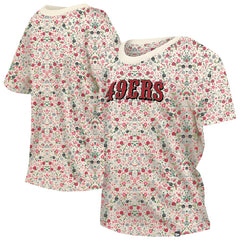 San Francisco 49ers New Era Women's Glam Game Floral Scoop Neck T-Shirt - Cream sale