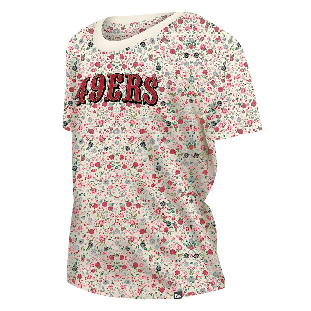 San Francisco 49ers New Era Women's Glam Game Floral Scoop Neck T-Shirt - Cream sale