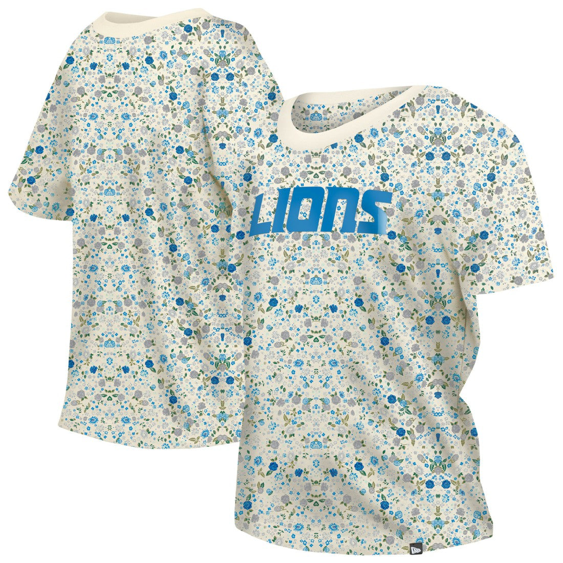Detroit Lions New Era Women's Glam Game Floral Scoop Neck T-Shirt - Cream on sale
