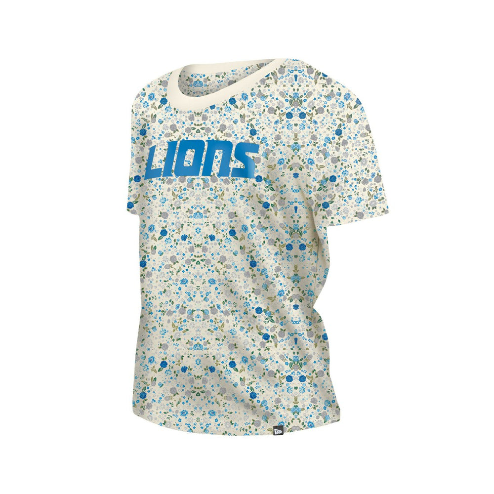 Detroit Lions New Era Women's Glam Game Floral Scoop Neck T-Shirt - Cream on sale