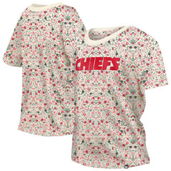 Kansas City Chiefs New Era Women's Glam Game Floral Scoop Neck T-Shirt - Cream outlet