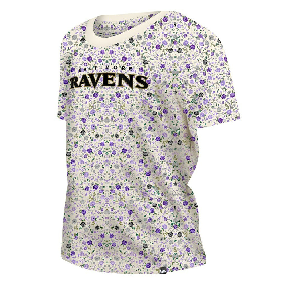 Baltimore Ravens New Era Women's Glam Game Floral Scoop Neck T-Shirt - Cream on sale