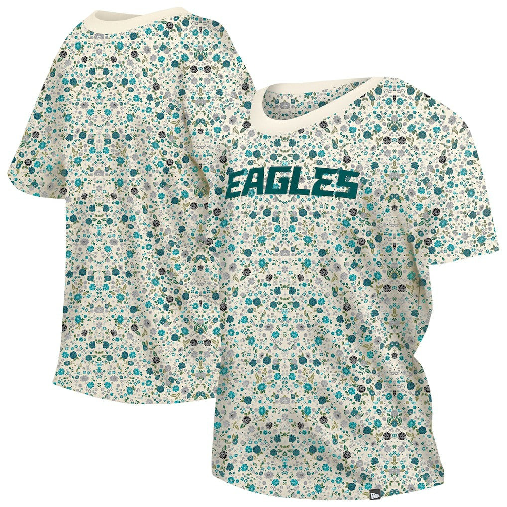 Philadelphia Eagles New Era Women's Glam Game Floral Scoop Neck T-Shirt - Cream discount