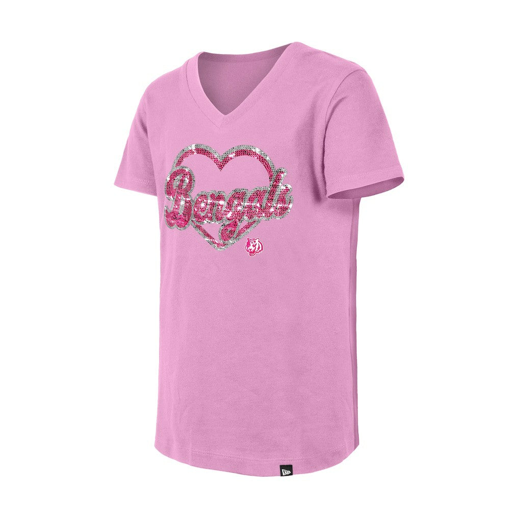 Cincinnati Bengals New Era Girls Youth Flip Sequins V-Neck T-Shirt - Pink online