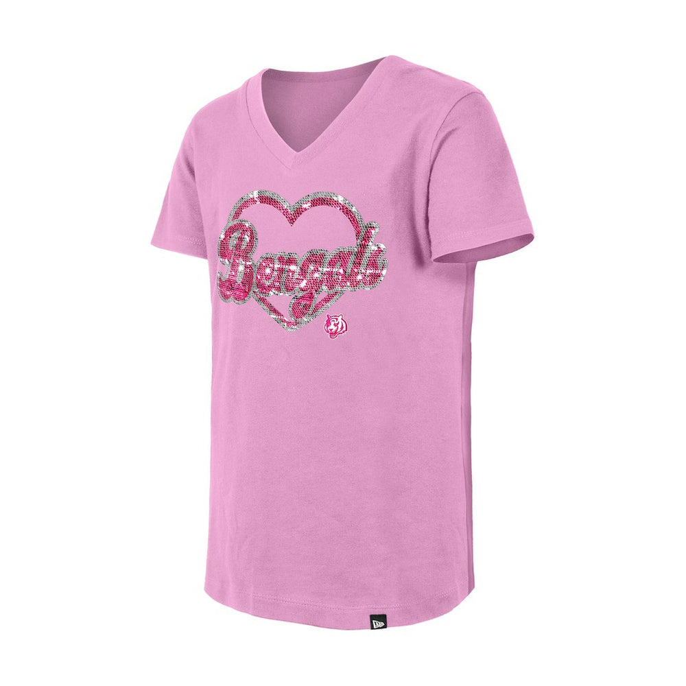 Cincinnati Bengals New Era Girls Youth Flip Sequins V-Neck T-Shirt - Pink online