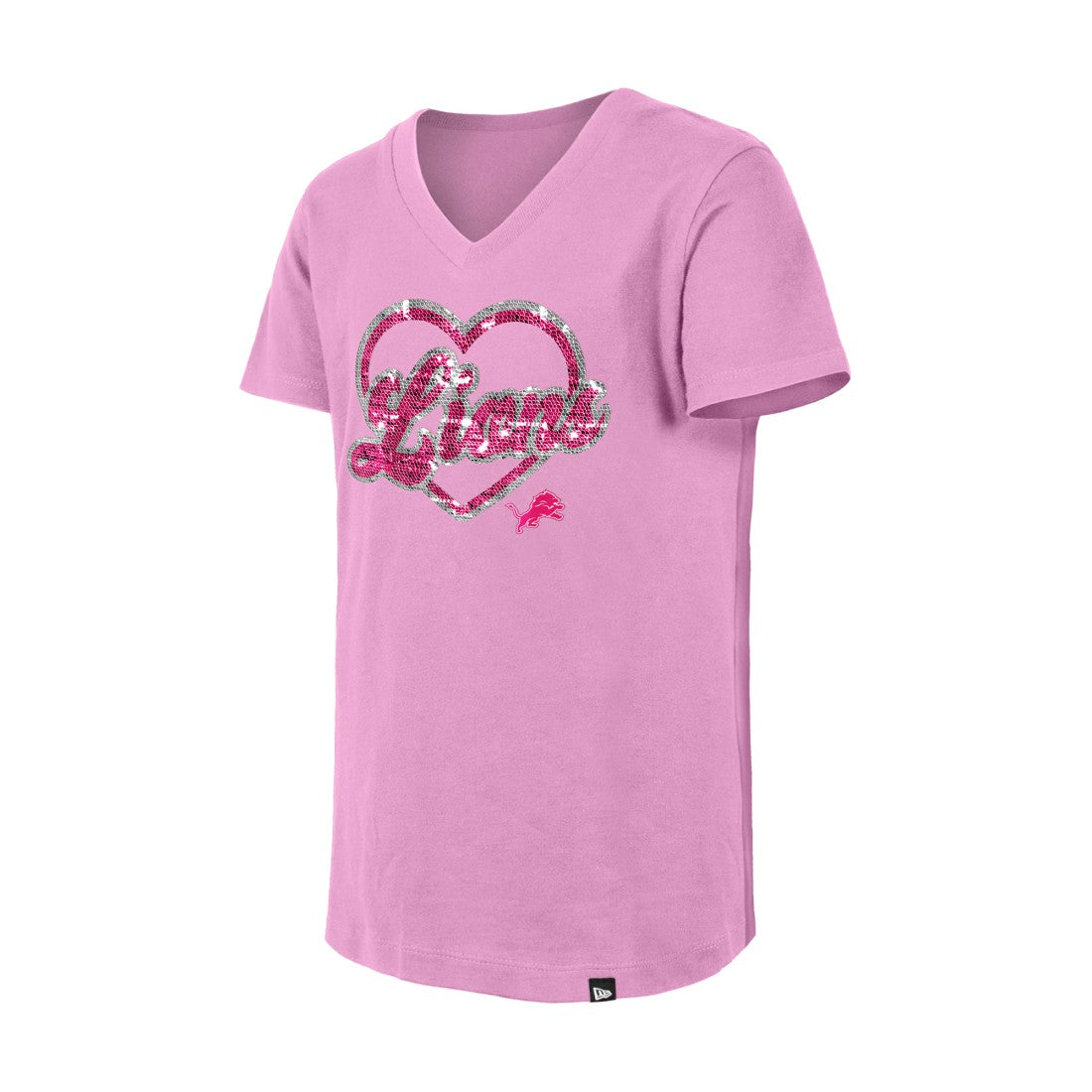 Detroit Lions New Era Girls Youth Flip Sequins V-Neck T-Shirt - Pink discount