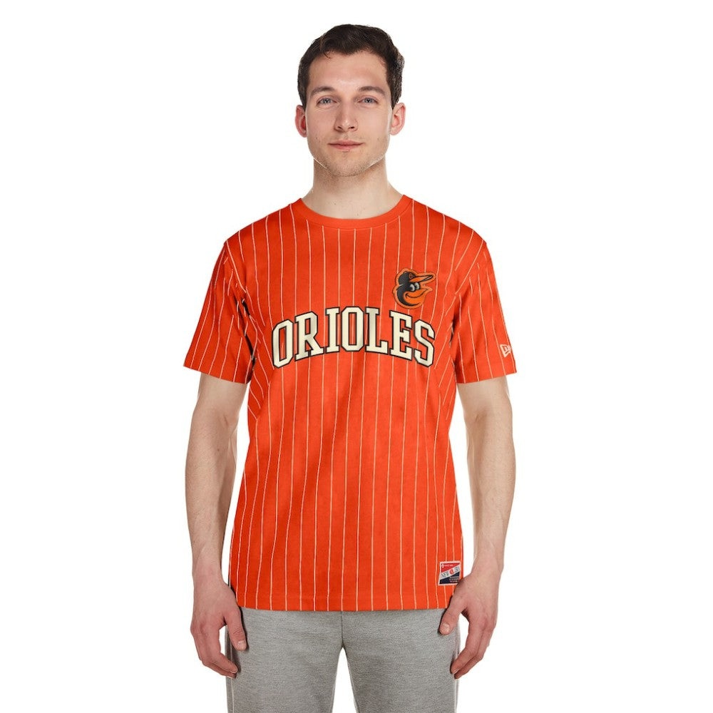 Baltimore Orioles Throwback Pinstripe T-Shirt - Orange | New Era