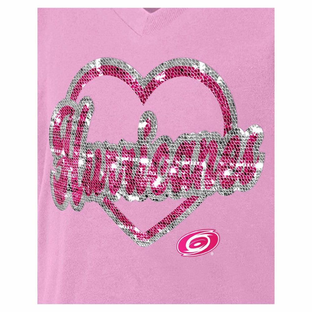 Carolina Hurricanes New Era Girl's Youth Flip Sequin V-Neck T-Shirt Pink