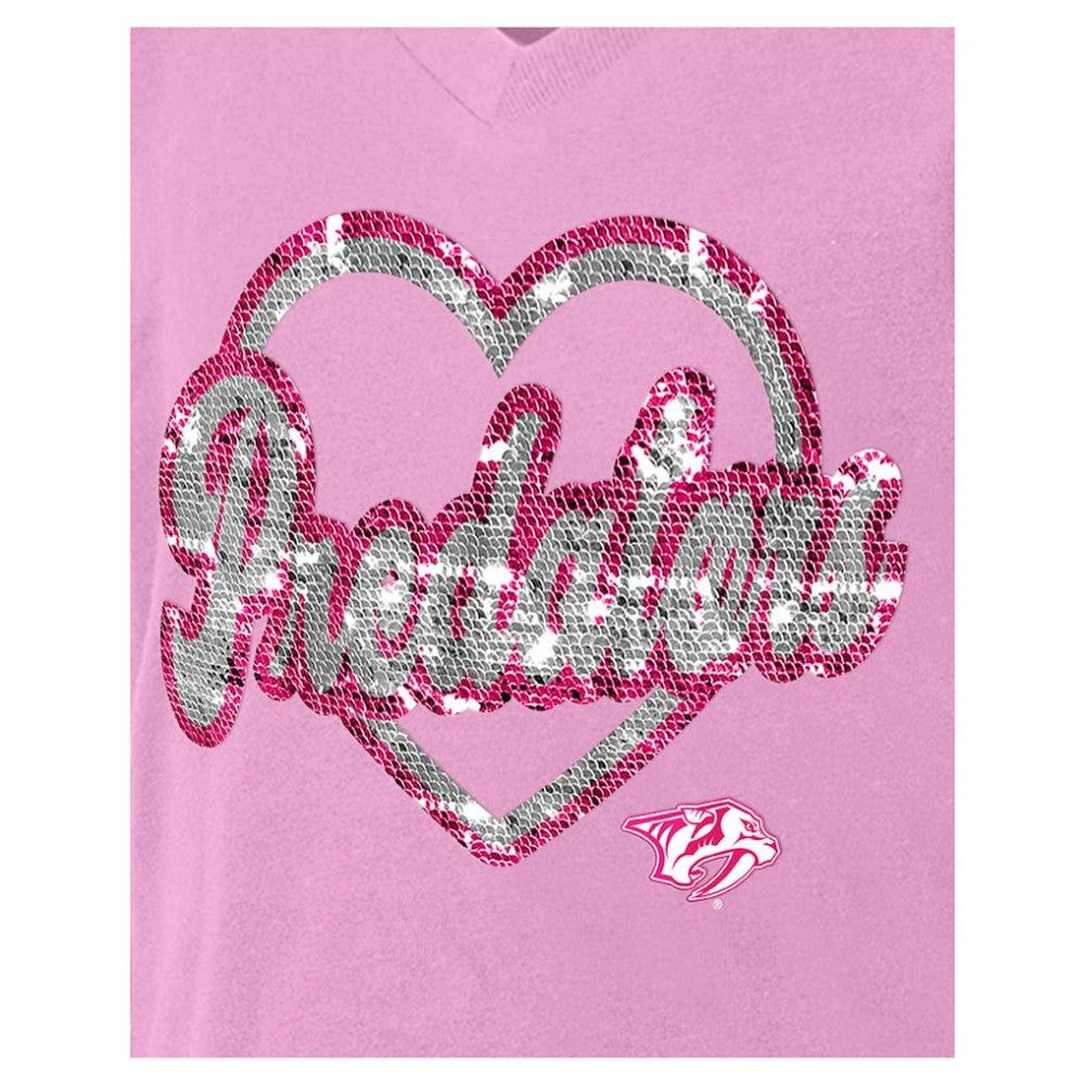 Nashville Predators New Era Girl's Youth Flip Sequin V-Neck T-Shirt Pink