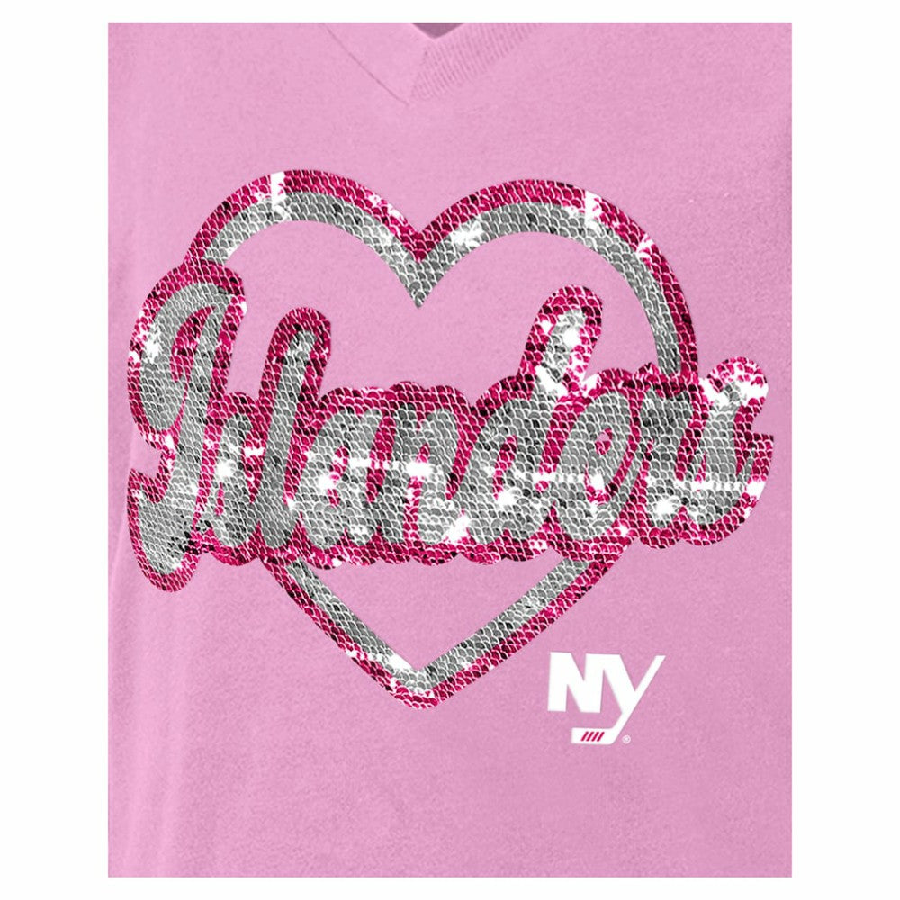 New York Islanders New Era Girl's Youth Flip Sequin V-Neck T-Shirt Pink