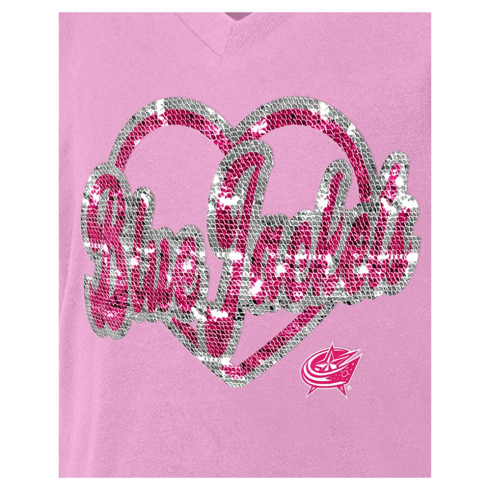 Columbus Blue Jackets New Era Girl's Youth Flip Sequin V-Neck T-Shirt Pink
