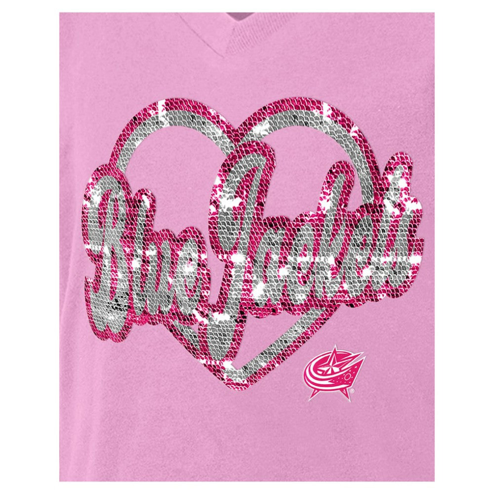 Columbus Blue Jackets New Era Girl's Youth Flip Sequin V-Neck T-Shirt Pink