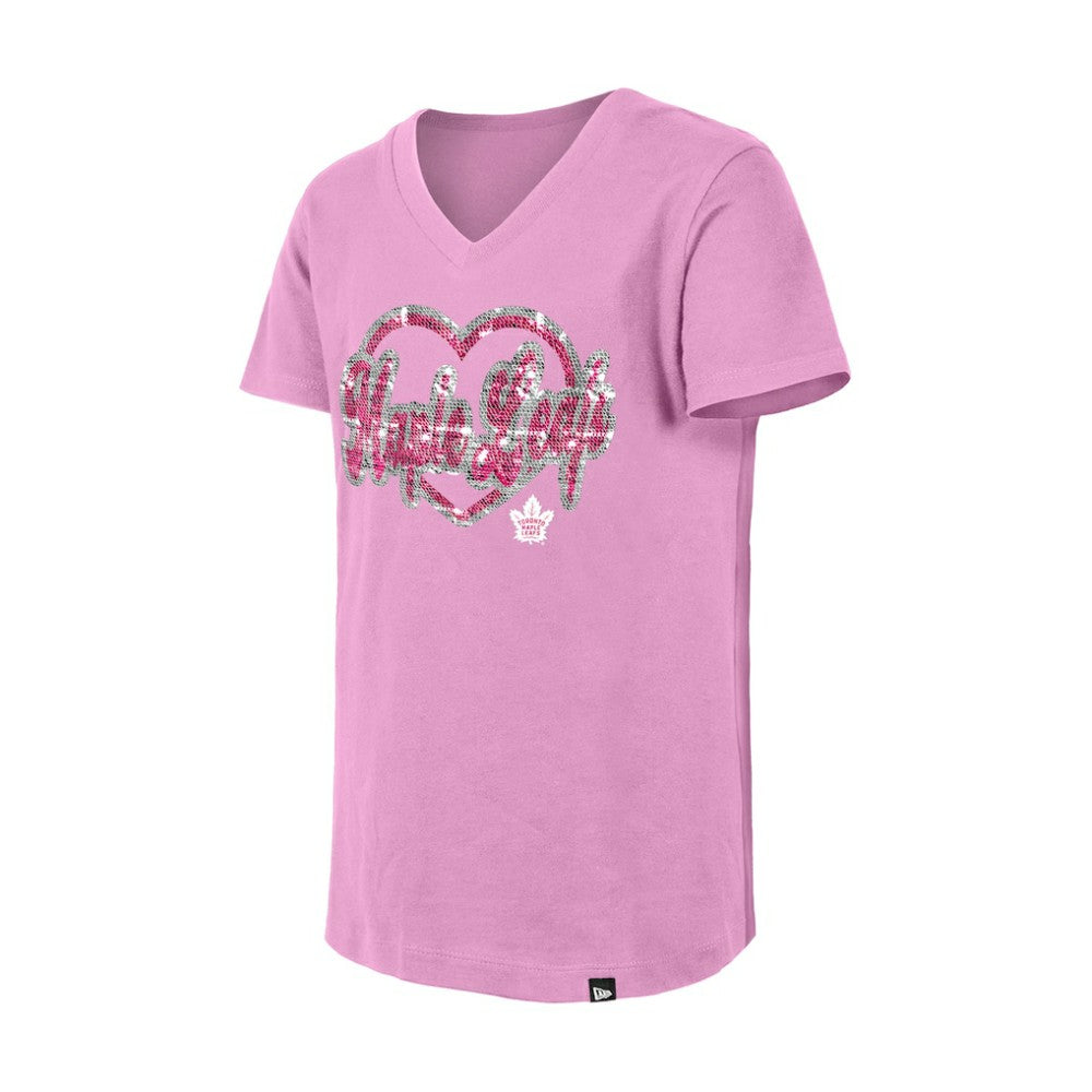Toronto Maple Leafs New Era Girl's Youth Flip Sequin V-Neck T-Shirt Pink