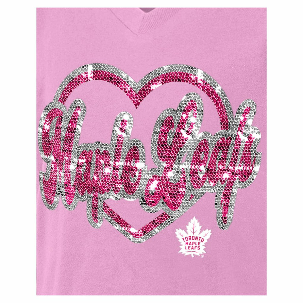 Toronto Maple Leafs New Era Girl's Youth Flip Sequin V-Neck T-Shirt Pink