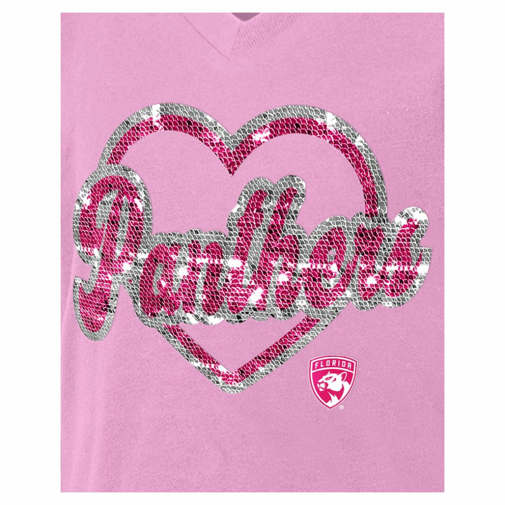 Florida Panthers New Era Girl's Youth Flip Sequin V-Neck T-Shirt Pink