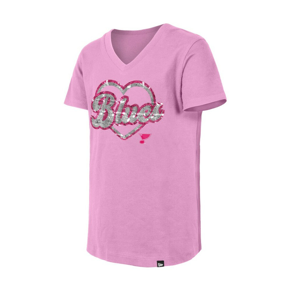 St. Louis Blues New Era Girl's Youth Flip Sequin V-Neck T-Shirt Pink
