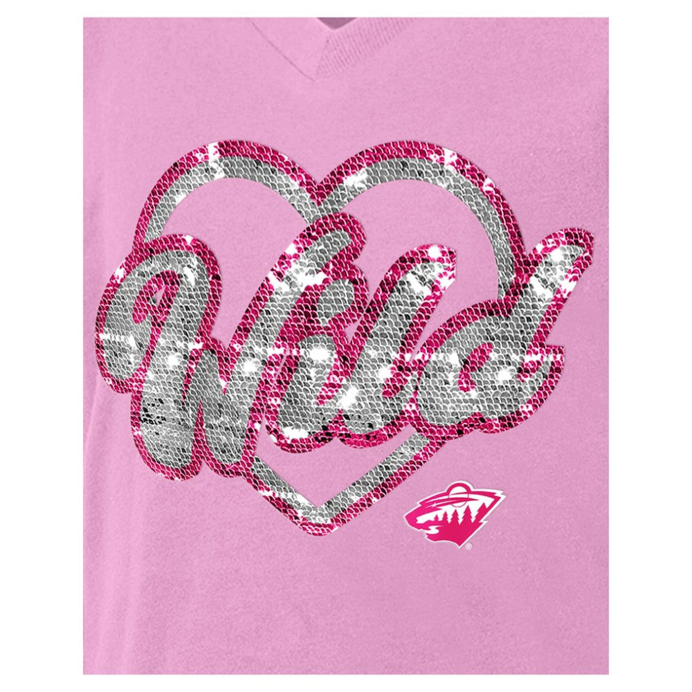 Minnesota Wild New Era Girl's Youth Flip Sequin V-Neck T-Shirt Pink