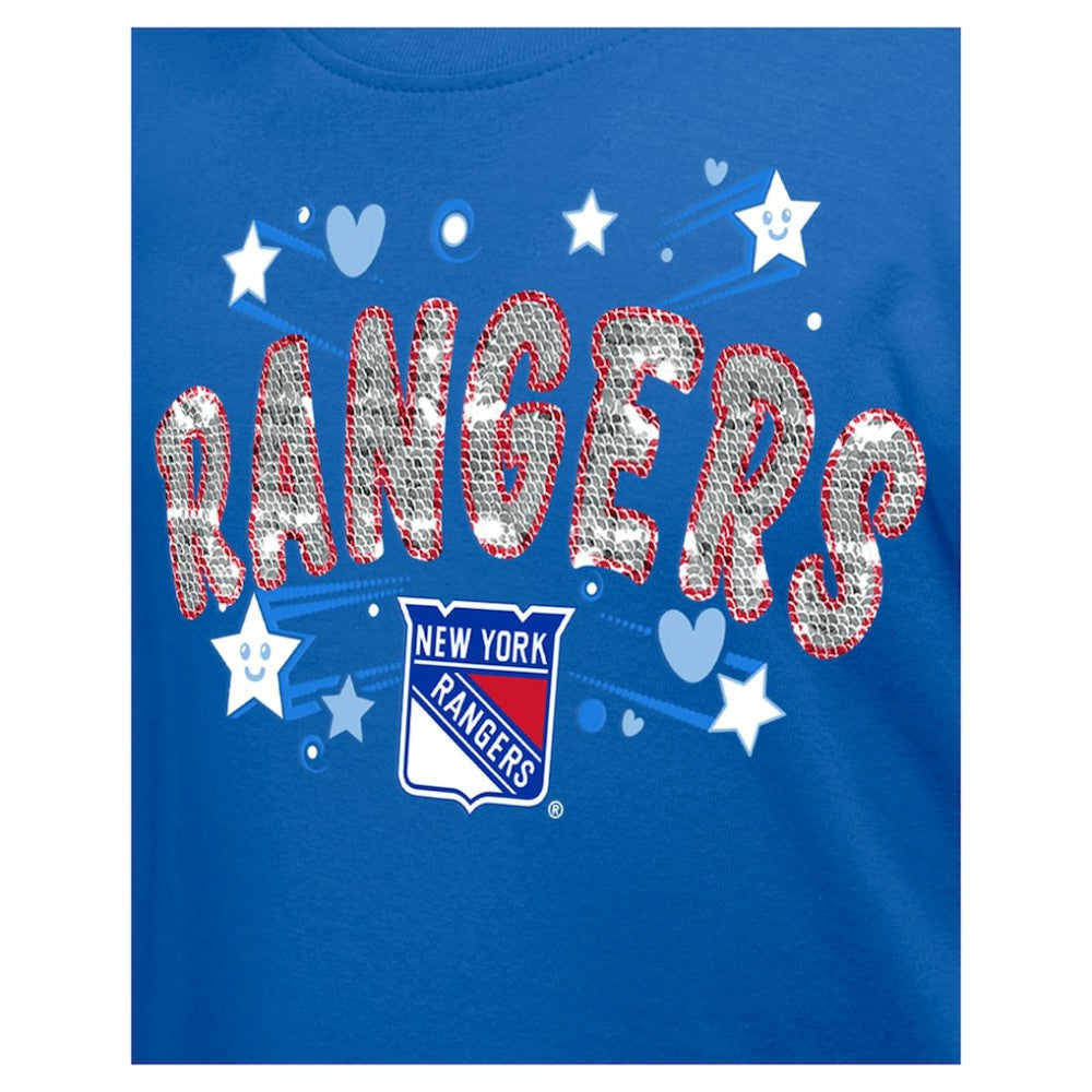 New York Rangers New Era Girl's Youth Flip Sequin T-Shirt Blue