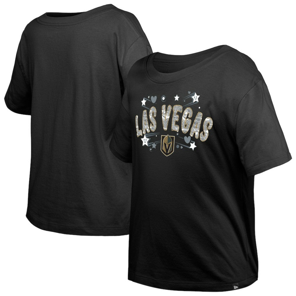 Vegas Golden Knights New Era Girl's Youth Flip Sequin T-Shirt Black