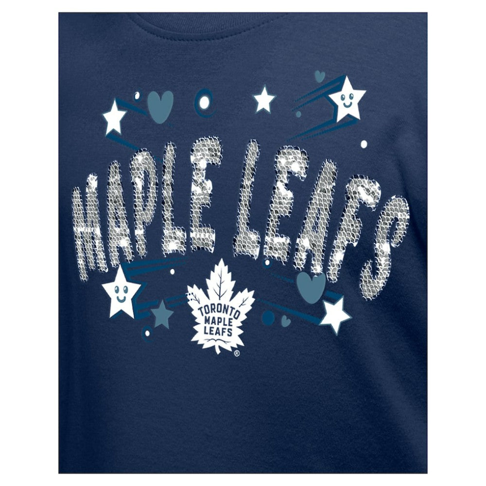 Toronto Maple Leafs New Era Girl's Youth Flip Sequin T-Shirt Navy