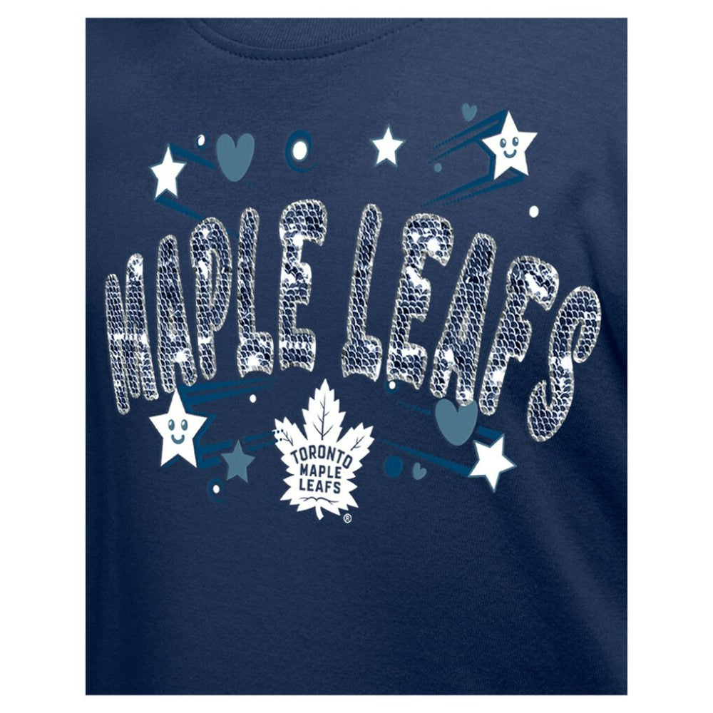 Toronto Maple Leafs New Era Girl's Youth Flip Sequin T-Shirt Navy
