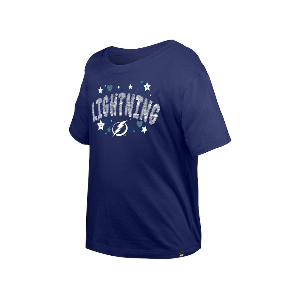 Tampa Bay Lightning New Era Girl's Youth Flip Sequin T-Shirt Blue