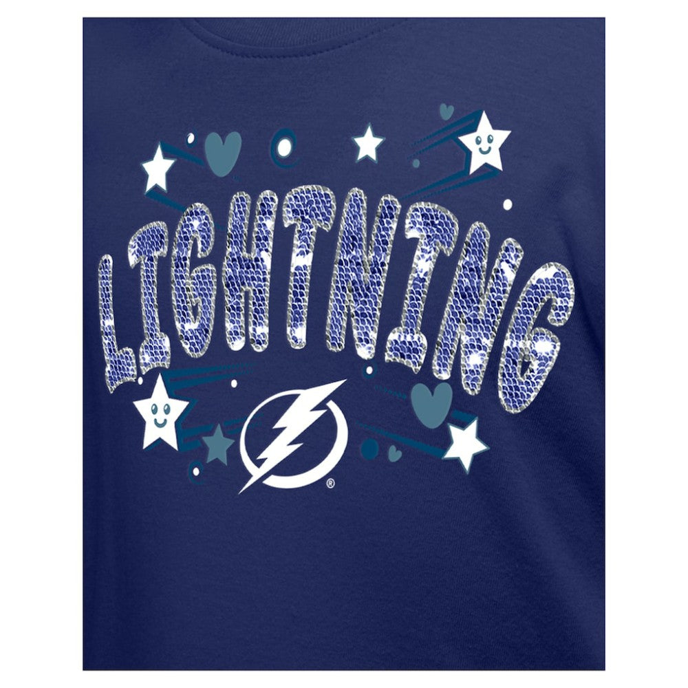 Tampa Bay Lightning New Era Girl's Youth Flip Sequin T-Shirt Blue