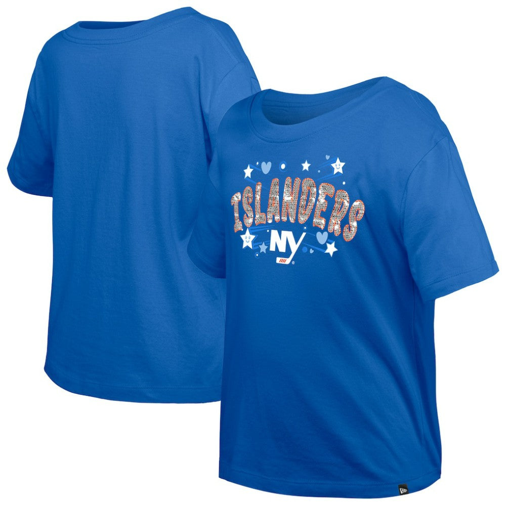 New York Islanders New Era Girl's Youth Flip Sequin T-Shirt Blue