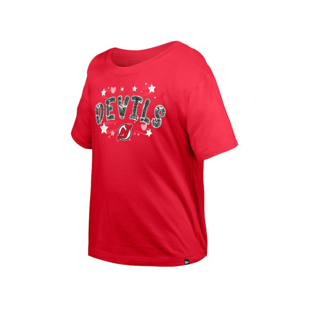 New Jersey Devils New Era Girl's Youth Flip Sequin T-Shirt Red