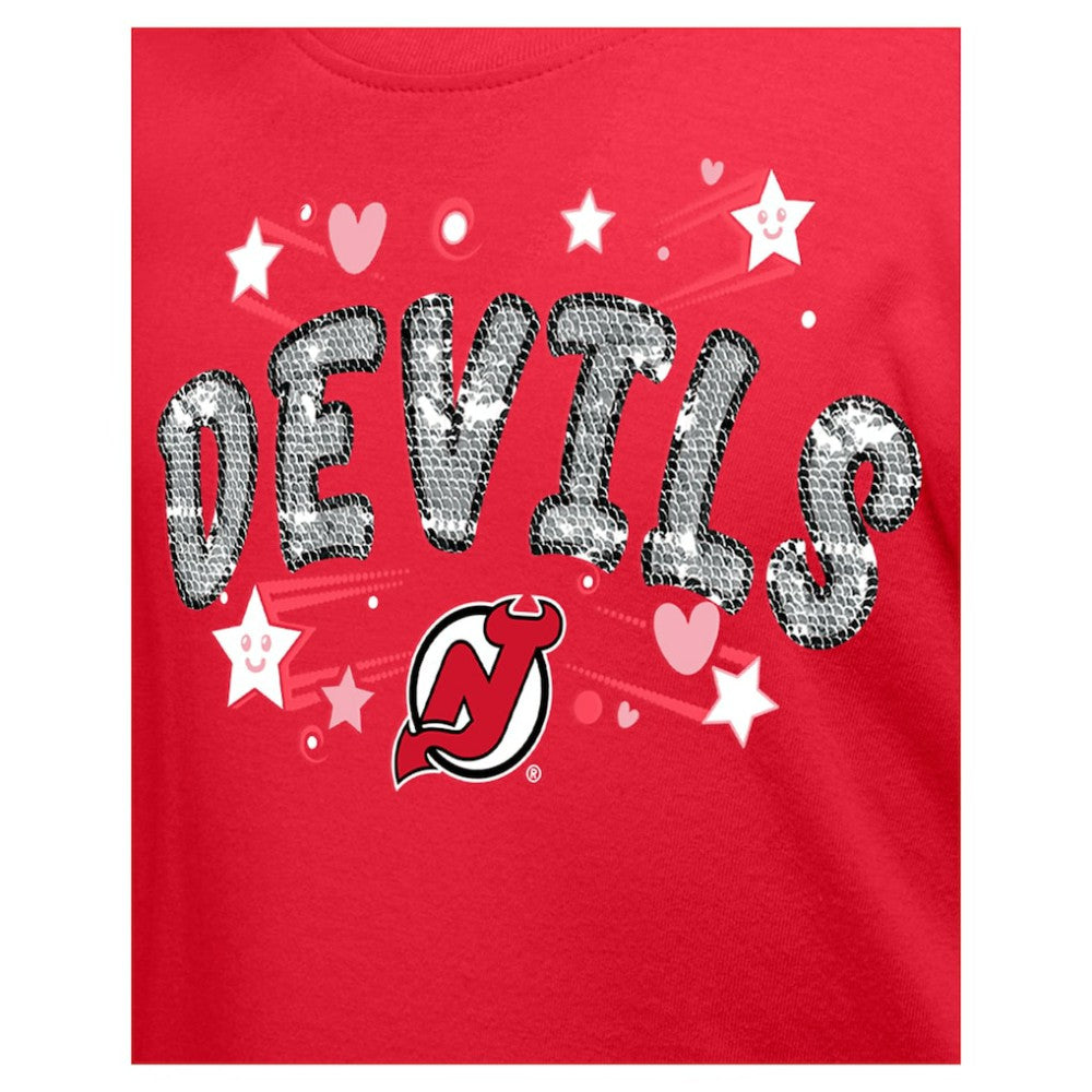 New Jersey Devils New Era Girl's Youth Flip Sequin T-Shirt Red