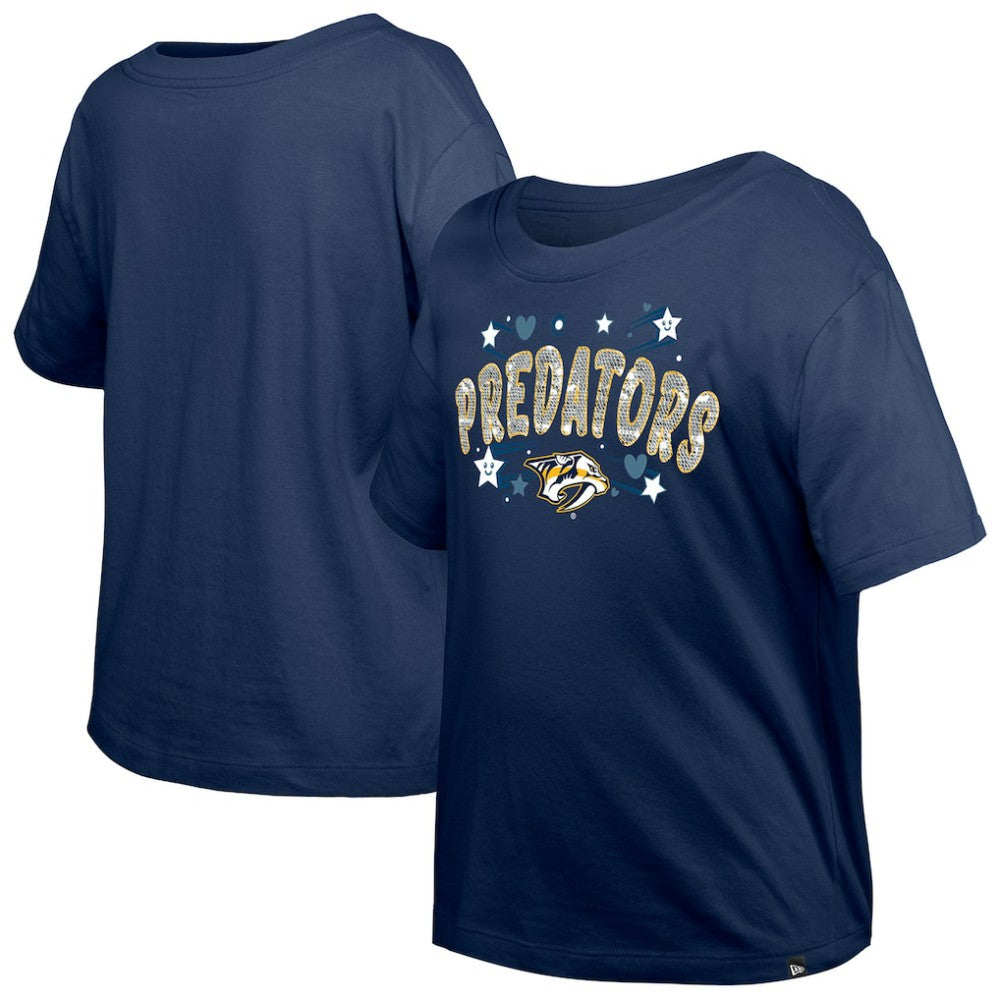Nashville Predators New Era Girl's Youth Flip Sequin T-Shirt Navy