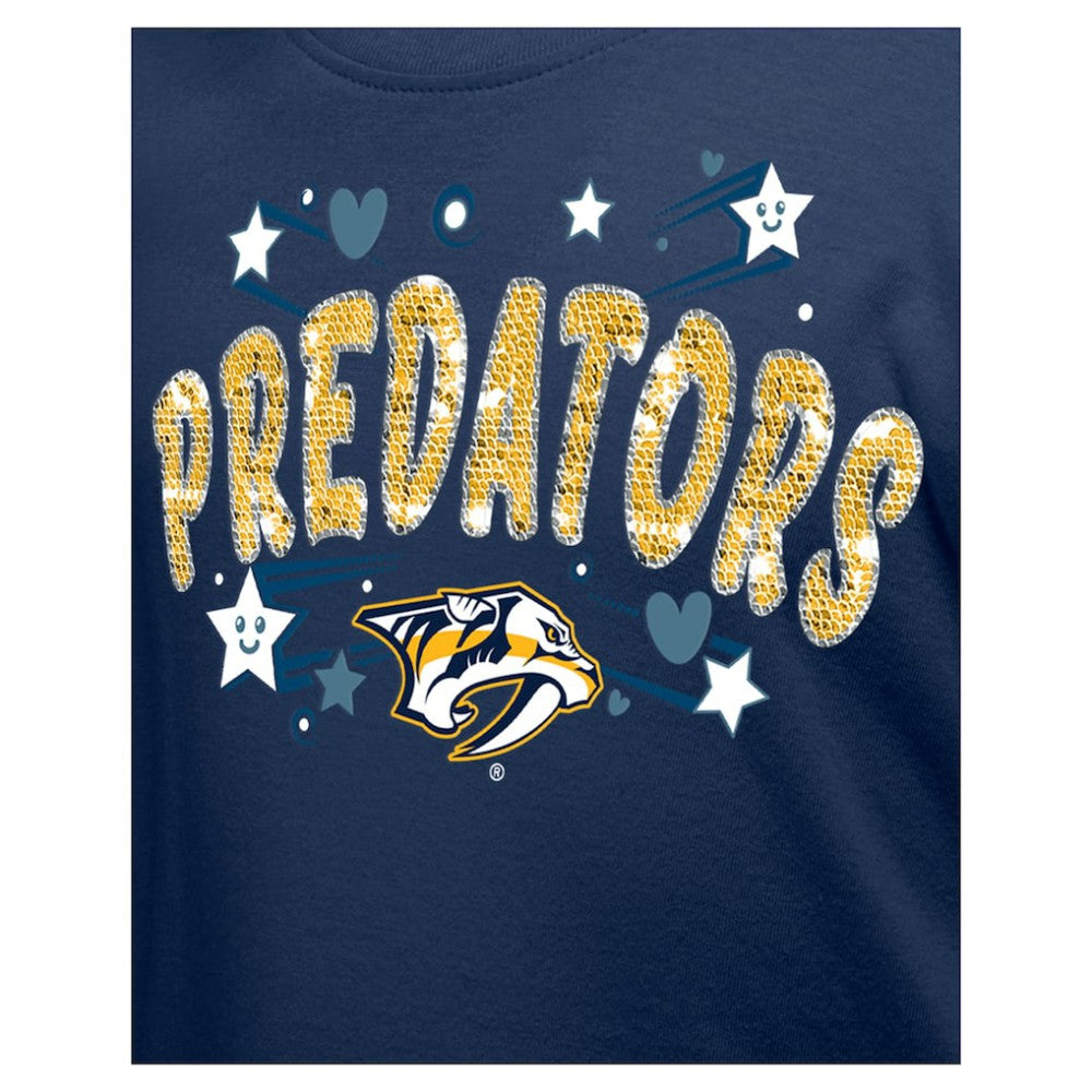 Nashville Predators New Era Girl's Youth Flip Sequin T-Shirt Navy