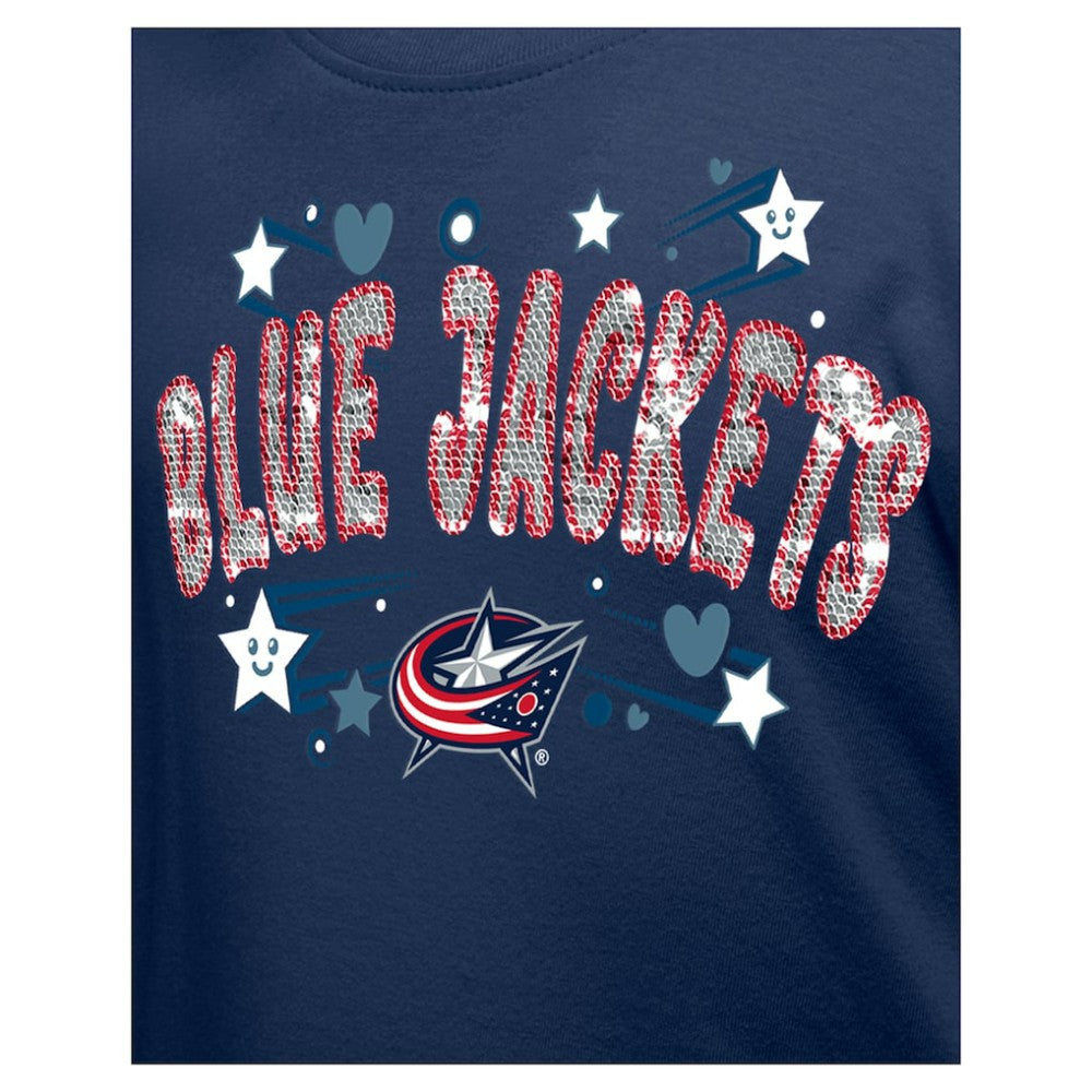 Columbus Blue Jackets New Era Girl's Youth Flip Sequin T-Shirt Navy