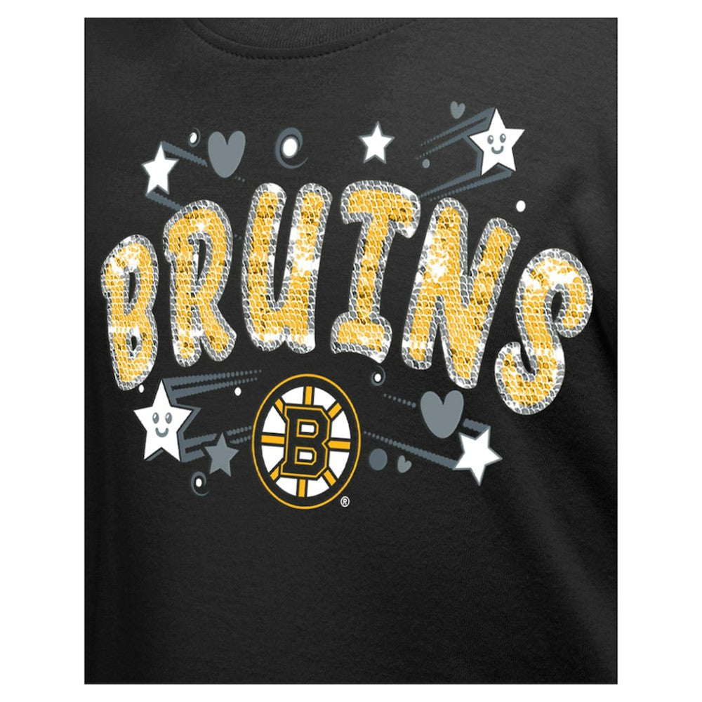 Boston Bruins New Era Girl's Youth Flip Sequin T-Shirt Black