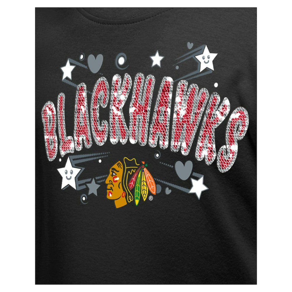 Chicago Blackhawks New Era Girl's Youth Flip Sequin T-Shirt Black