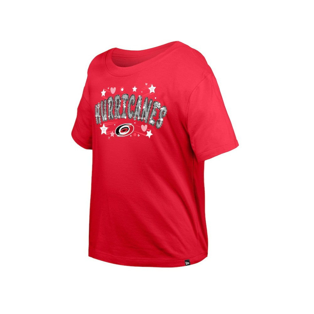 Carolina Hurricanes New Era Girl's Youth Flip Sequin T-Shirt Red