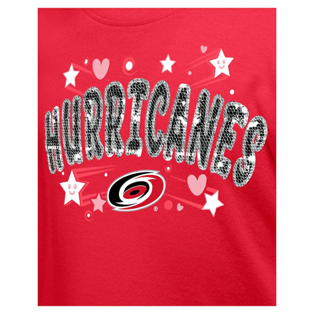 Carolina Hurricanes New Era Girl's Youth Flip Sequin T-Shirt Red
