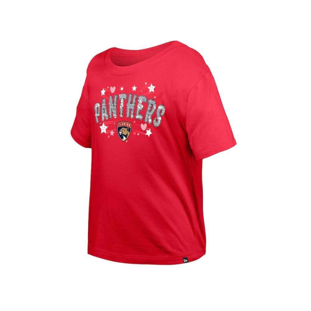 Florida Panthers New Era Girl's Youth Flip Sequin T-Shirt Red