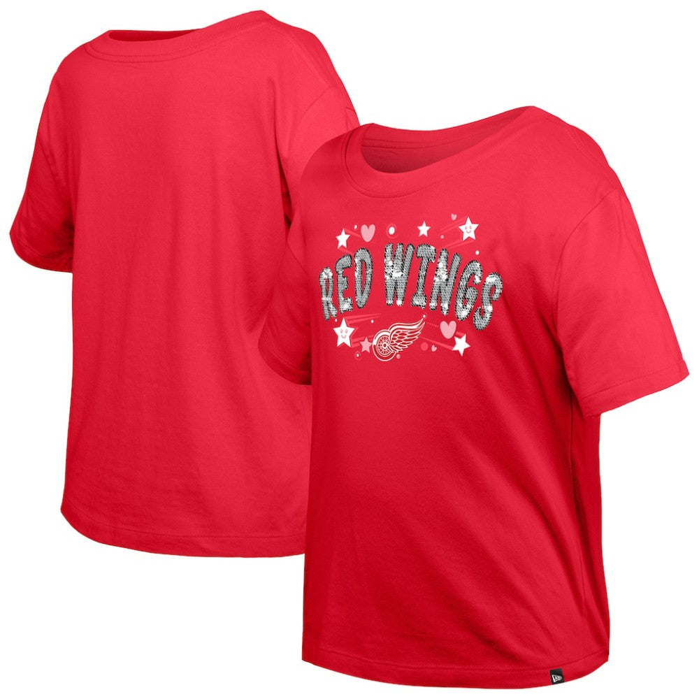 Detroit Red Wings New Era Girl's Youth Flip Sequin T-Shirt Red