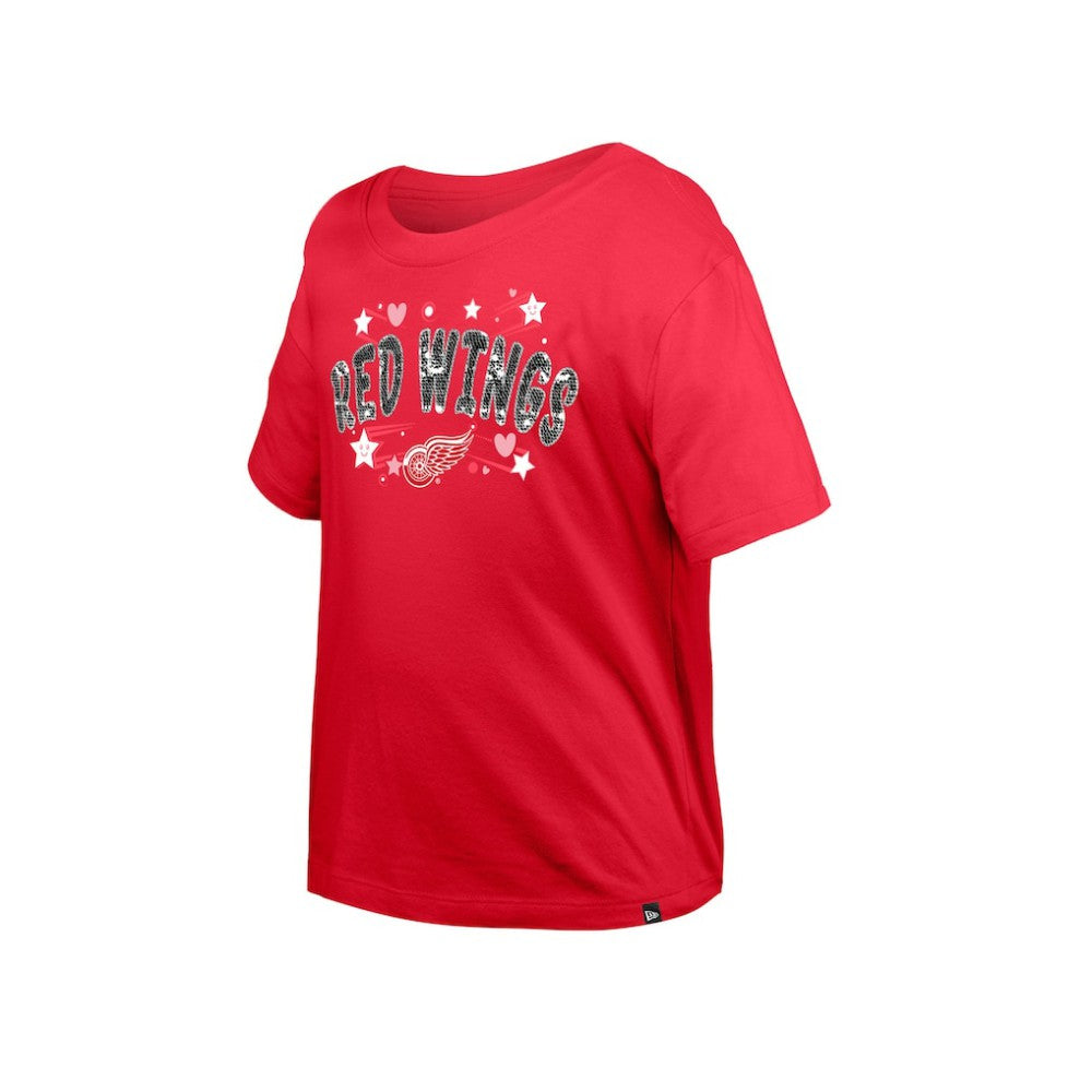 Detroit Red Wings New Era Girl's Youth Flip Sequin T-Shirt Red