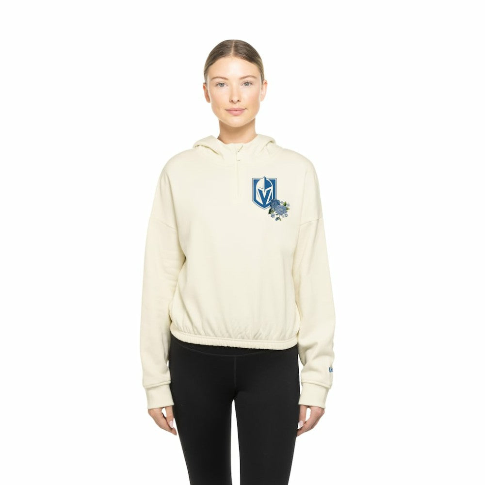 Vegas Golden Knights New Era Women's Glam Game Quarter-Zip Cropped Floral Hoodie Pullover Cream