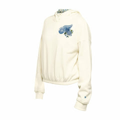 Detroit Red Wings New Era Women's Glam Game Quarter-Zip Cropped Floral Hoodie Pullover Cream