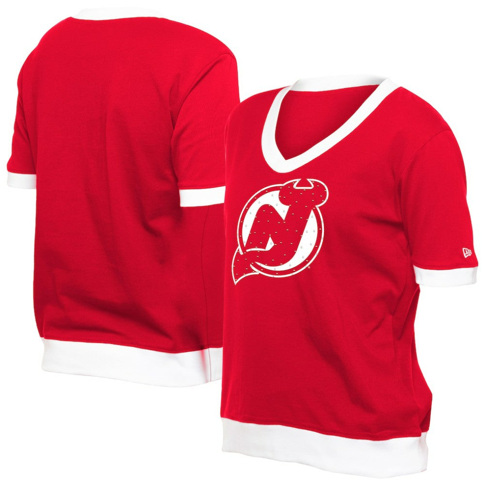 New Jersey Devils New Era Women's Game Day Rhinestuds T-Shirt Red