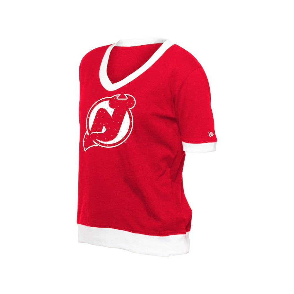 New Jersey Devils New Era Women's Game Day Rhinestuds T-Shirt Red