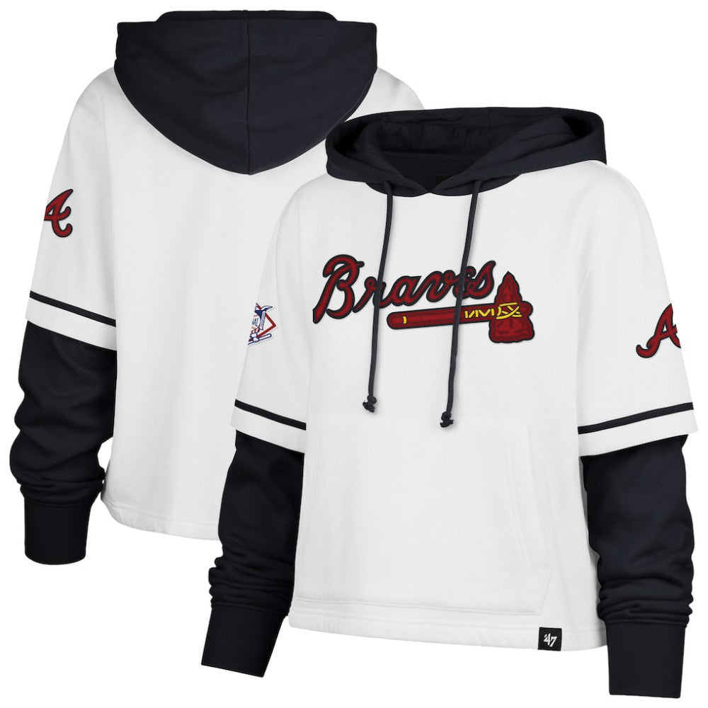 Atlanta Braves Women's Trifecta Shortstop Cropped Pullover Hoodie - White | 47 brand