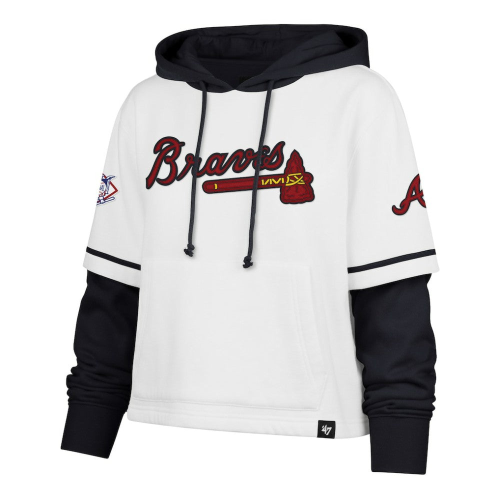 Atlanta Braves Women's Trifecta Shortstop Cropped Pullover Hoodie - White | 47 brand